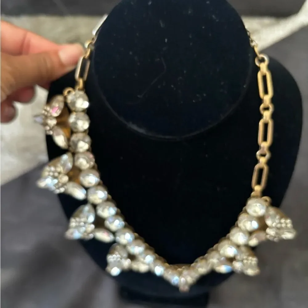 J.Crew Crystal Rhinestones Statement Necklace big flower accessory neck piece - Picture 2 of 7